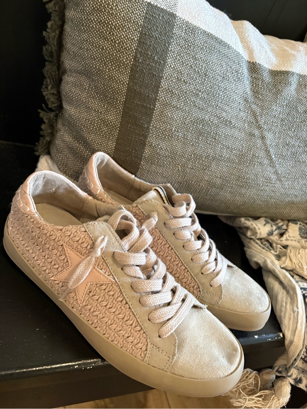 ShuShop Blush Pink Textured Lace-Up Sneakers